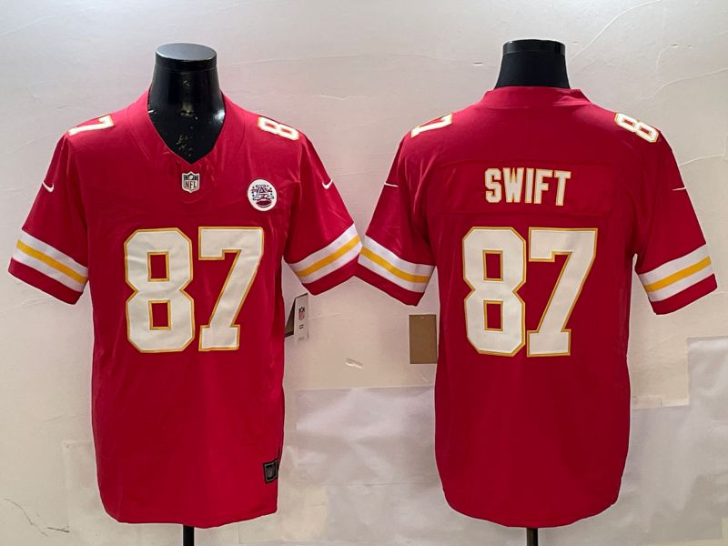 Men Kansas City Chiefs #87 Swift Red Three generations 2025 Nike Vapor Limited NFL Jersey style 2
